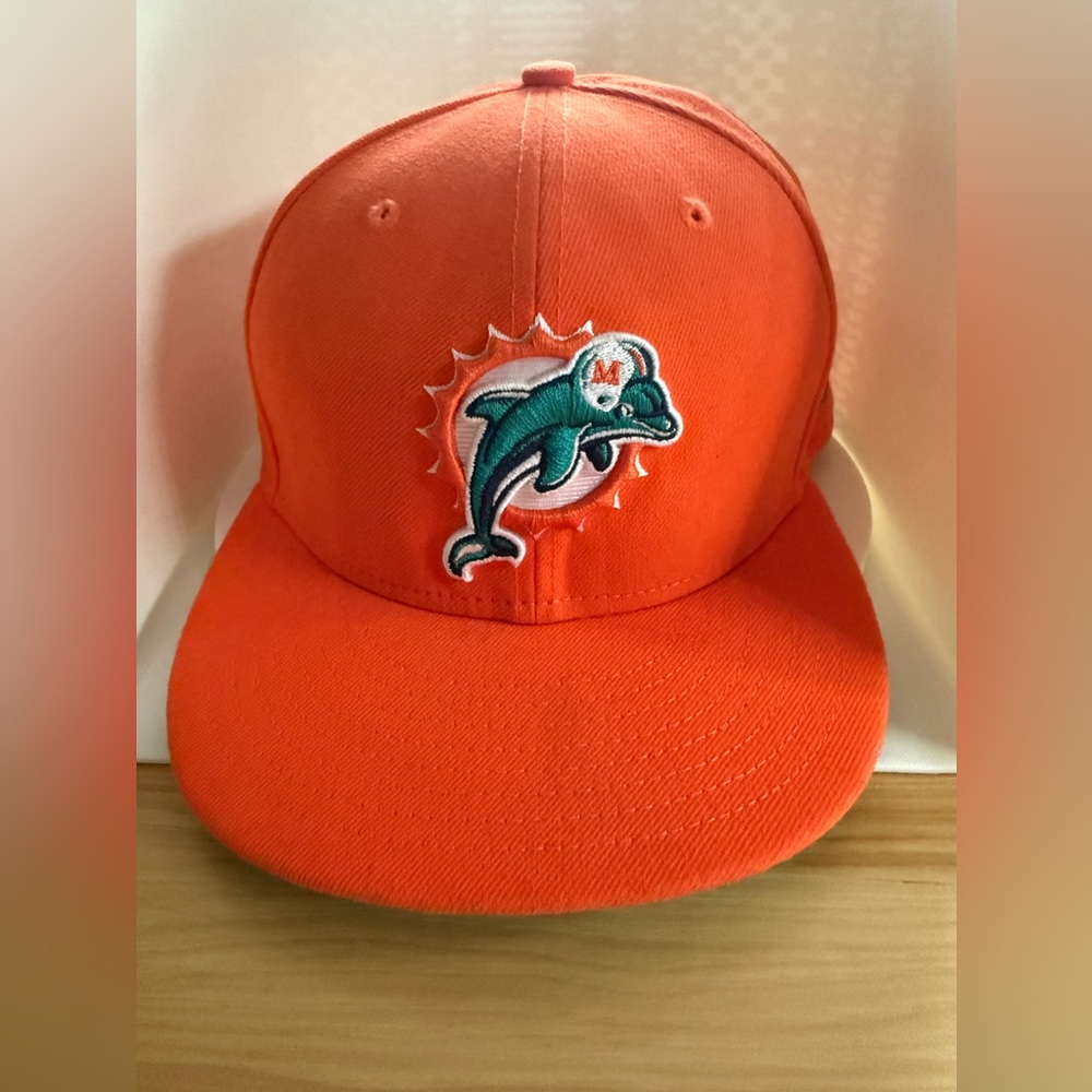 Miami Dolphins New Era 59FIFTY Fitted Hat Orange Teal Size 7 3/8 NFL Cap